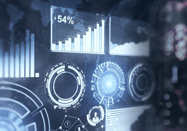 alt="Digital business chart background. Future and interface concept. 3D Rendering"