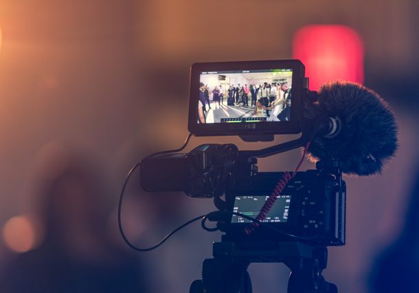 selective focus photo of turned-on black video camera