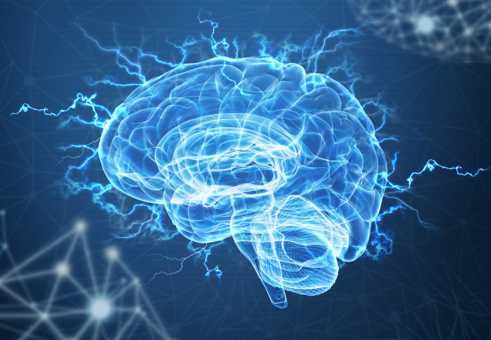 CGI picture of a human brain on a blue background