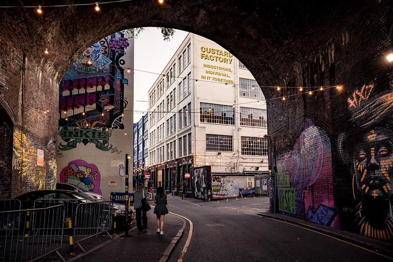 The Custard Factory, viewed through a railway arch