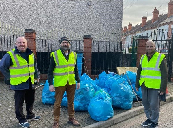 St Michael’s councillors (l-r) Cllr Jim O’Boyle, David Welsh and Naeem Akhtar taking part in the Masjid-E-Zeenat Ul-Islam Mosque organised clean-up in Cambridge Street.