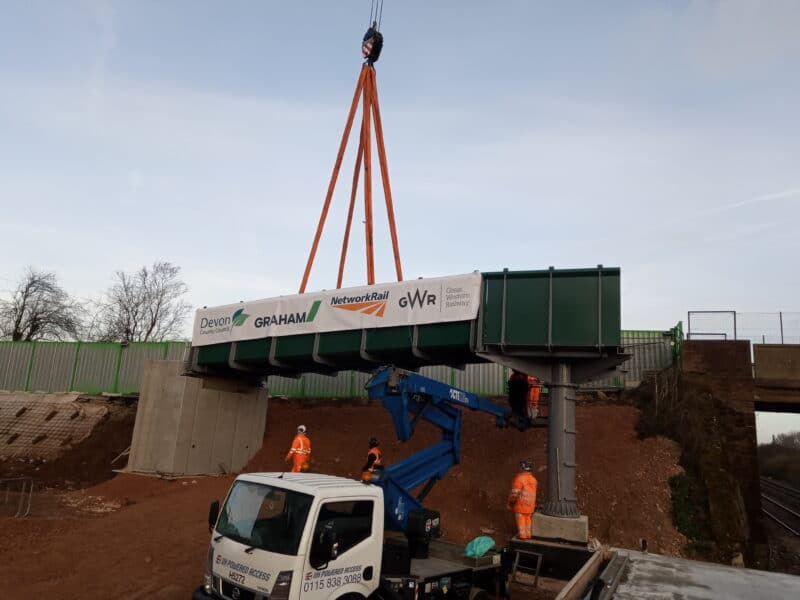 Photo of the bridge being lifted into position