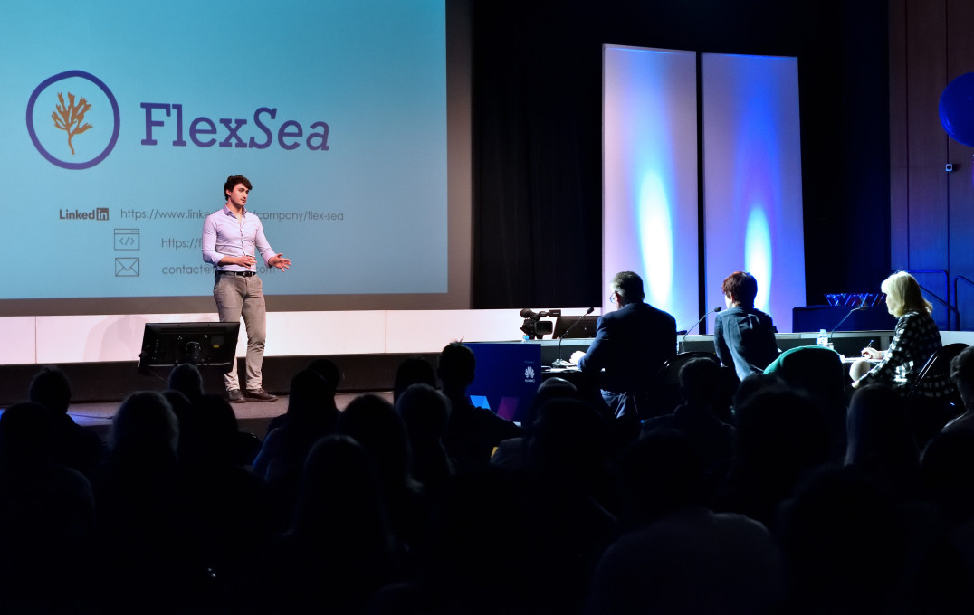 Carlo Fedeli, co-founder of FlexSea, presenting
