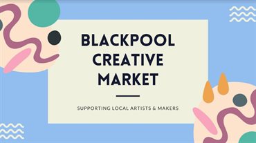The words Blackpool Creative Market on a light blue background with pink and green squiggles