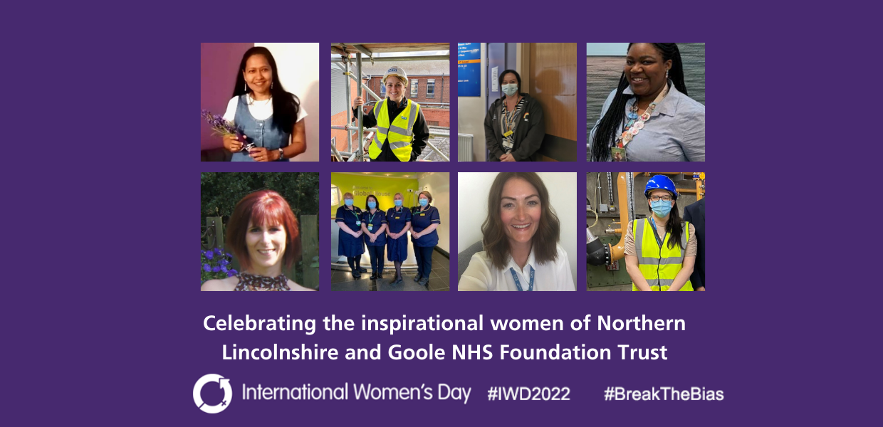 A purple background and pictures of some of our inspirational women
