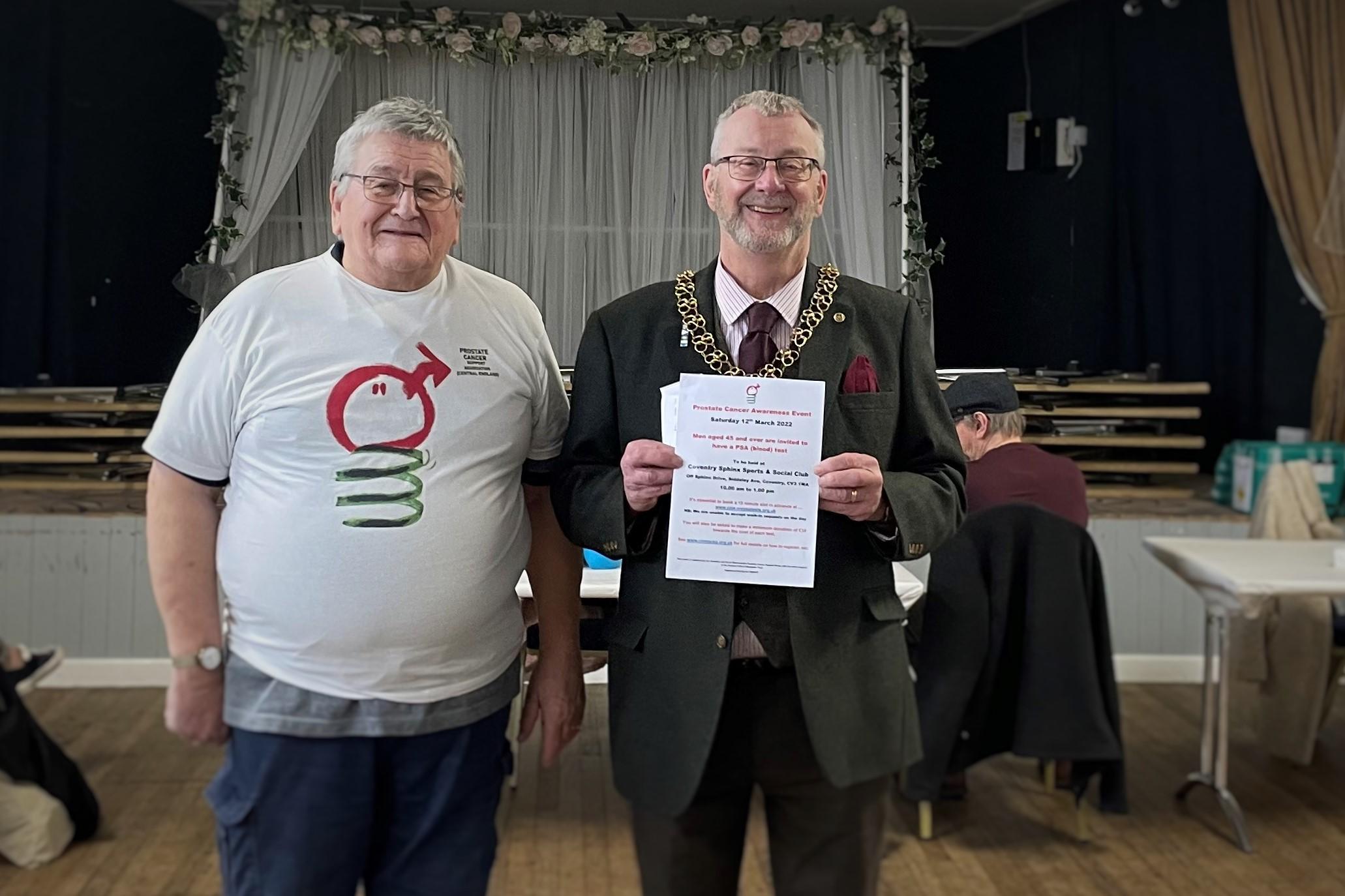 Lord Mayor Councillor John McNicholas (right) with Brian Cooley, Coventry and North Warwickshire Prostate Cancer Support Group