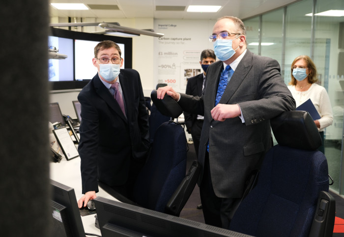 Minister for the Cabinet Office, Michael Ellis QC MP, in the control room of the Carbon Capture plant