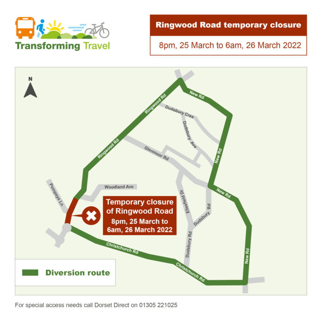 Map showing location of overnight closure on Ringwood Road