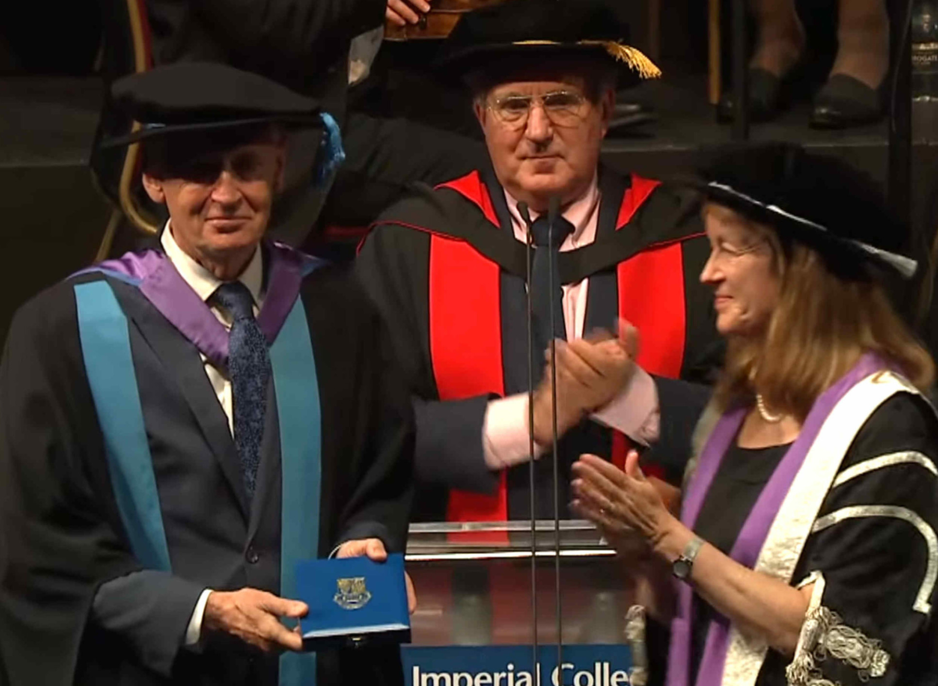 Professor James Best receiving the Imperial College Medal from President Gast in 2019