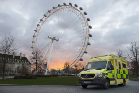 Ambulance in front of London Eye