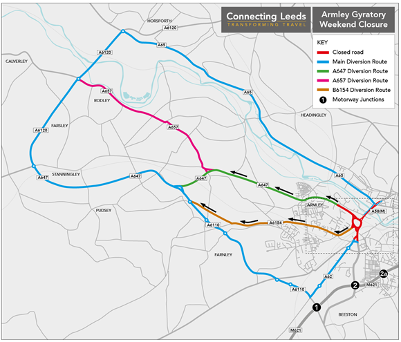 Armley Gyratory diversion map Leeds April 2022