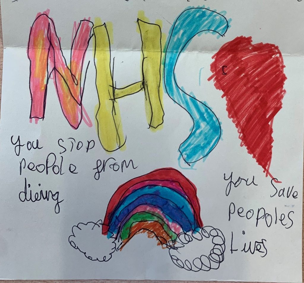 Child's drawing to thank School Imms team