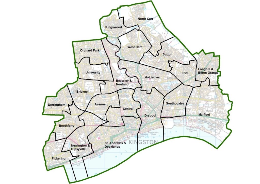 Map of Hull's ward boundaries