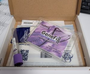 Sample kit sent to patients participating on the GenOMICC trial
