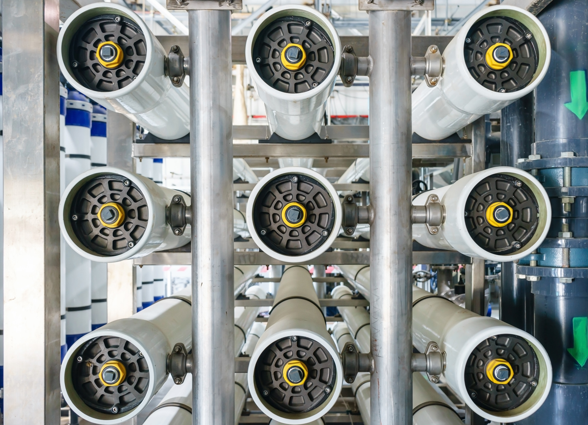 A reverse osmosis system used for desalination to turn seawater into clean drinking water.