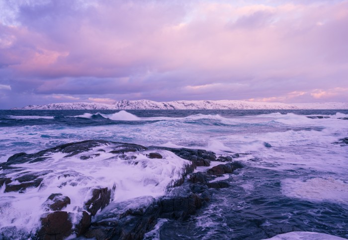 Clouds over the coast of the Arctic Ocean in Russia.