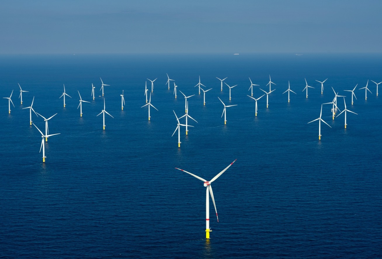 An image of an offshore wind farm.