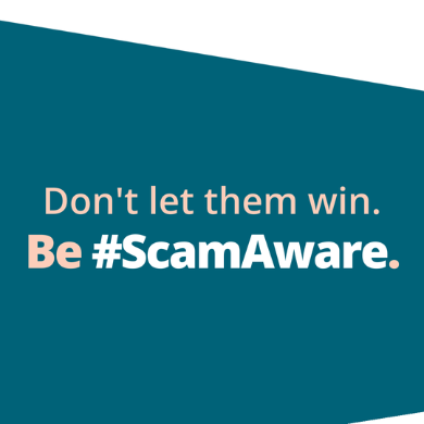 Text reads 'Don't let them win'. Be #ScamAware