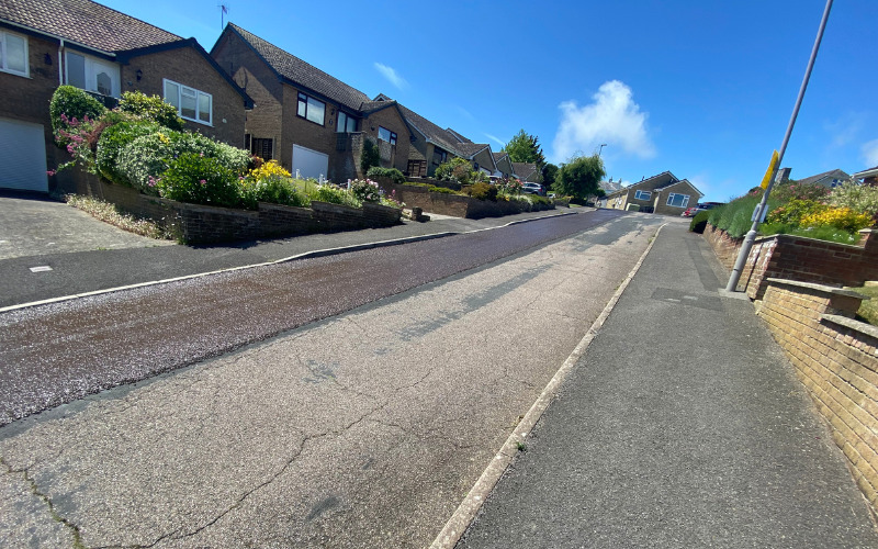 a Dorset road half surfaced and half not surfaced