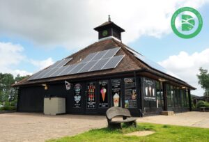 Solar panels on roof of Avon Heath Country Park cafe