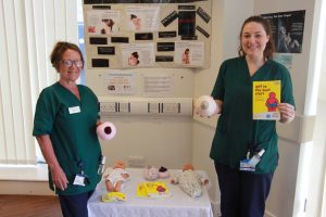 idwifery assistants Vicky Zapalski and Sophie Simpson with their breast feeding week display