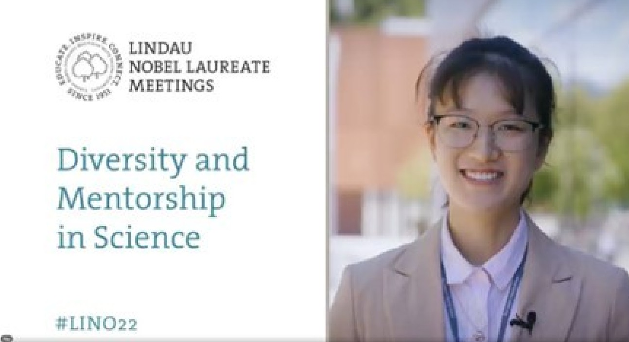 Title slide of a video that reads' Diversity and Mentorship in Science', with a photo of the researcher