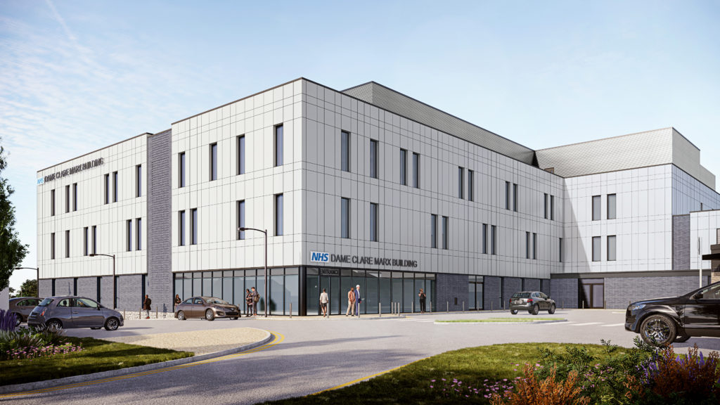 Picture of and artist's impression of the new orthopaedic centre