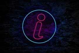 Pink information symbol inside a blue circle on a dark background