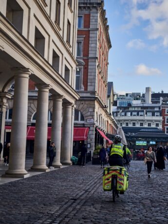 Cycle Response Unit Team member on their bike in Covent Garden