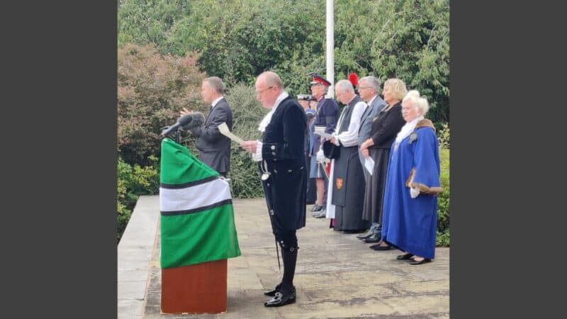 The High Sheriff of Devon, Richard Youngman, reading the proclamation
