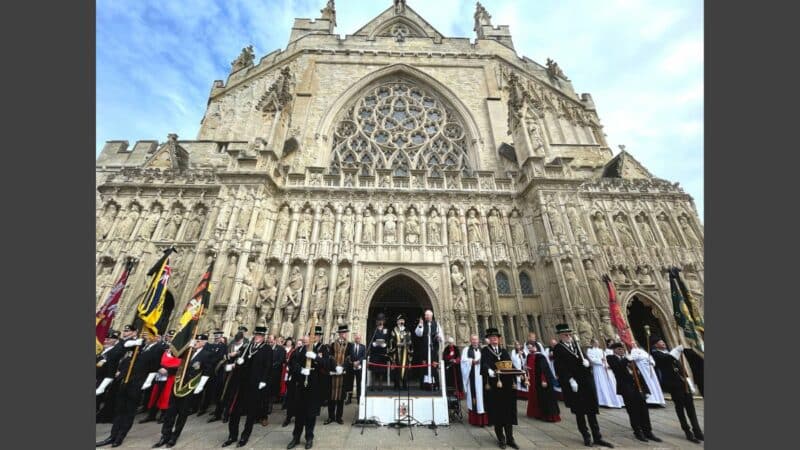 Exeter Cathedral Proclamation - dignitaries stood outside the Cathedral