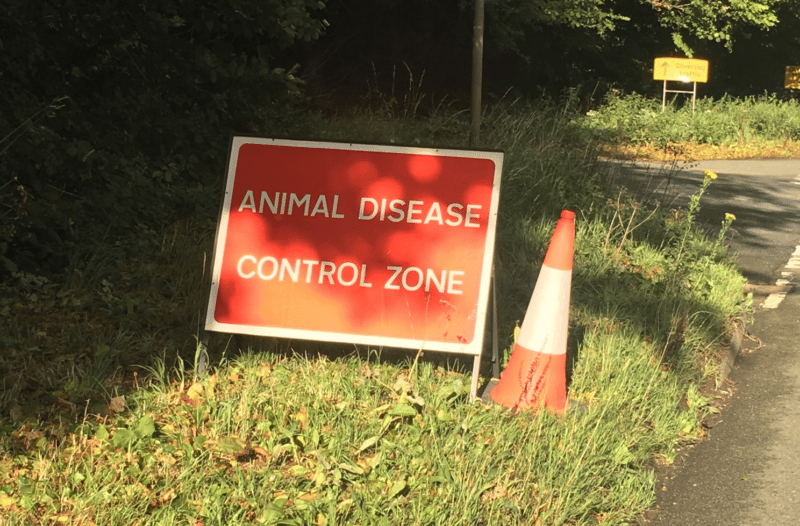 Avian flu sign, reading 'Animal Disease Control Zone'