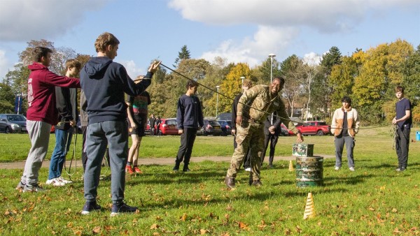 Uniformed Services students taking part in a team building activity with the Army Outreach team CREDIT CITY COLLEGE NORWICH 2