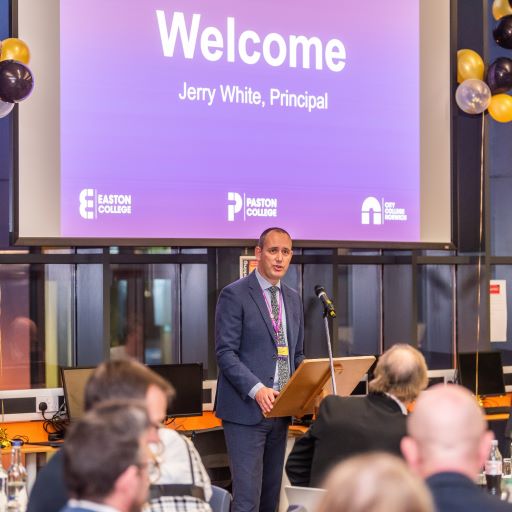 Jerry White, Principal of City College Norwich, at the 2022 Further Education Awards.