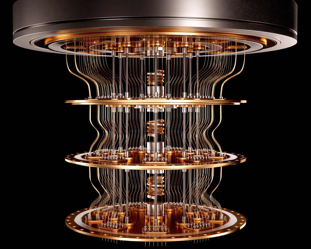 An image of a quantum computer on a black background.