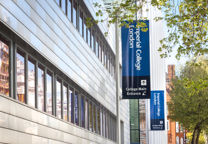 An image of an Imperial College London banner on the South Kensington campus.