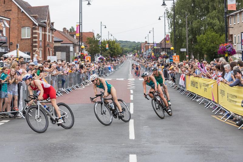 Cyclists negotiating a corner during a race