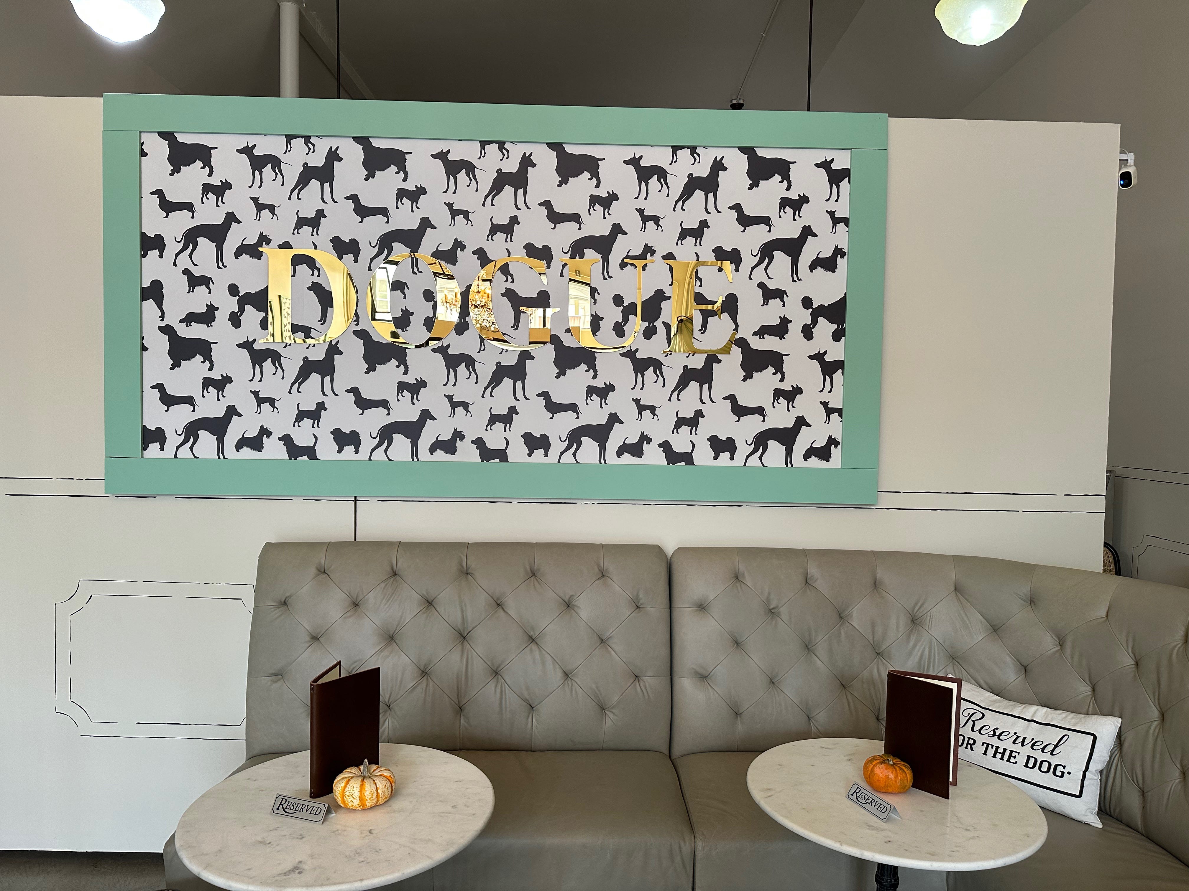 A corner banquette ready for canine and human guests.