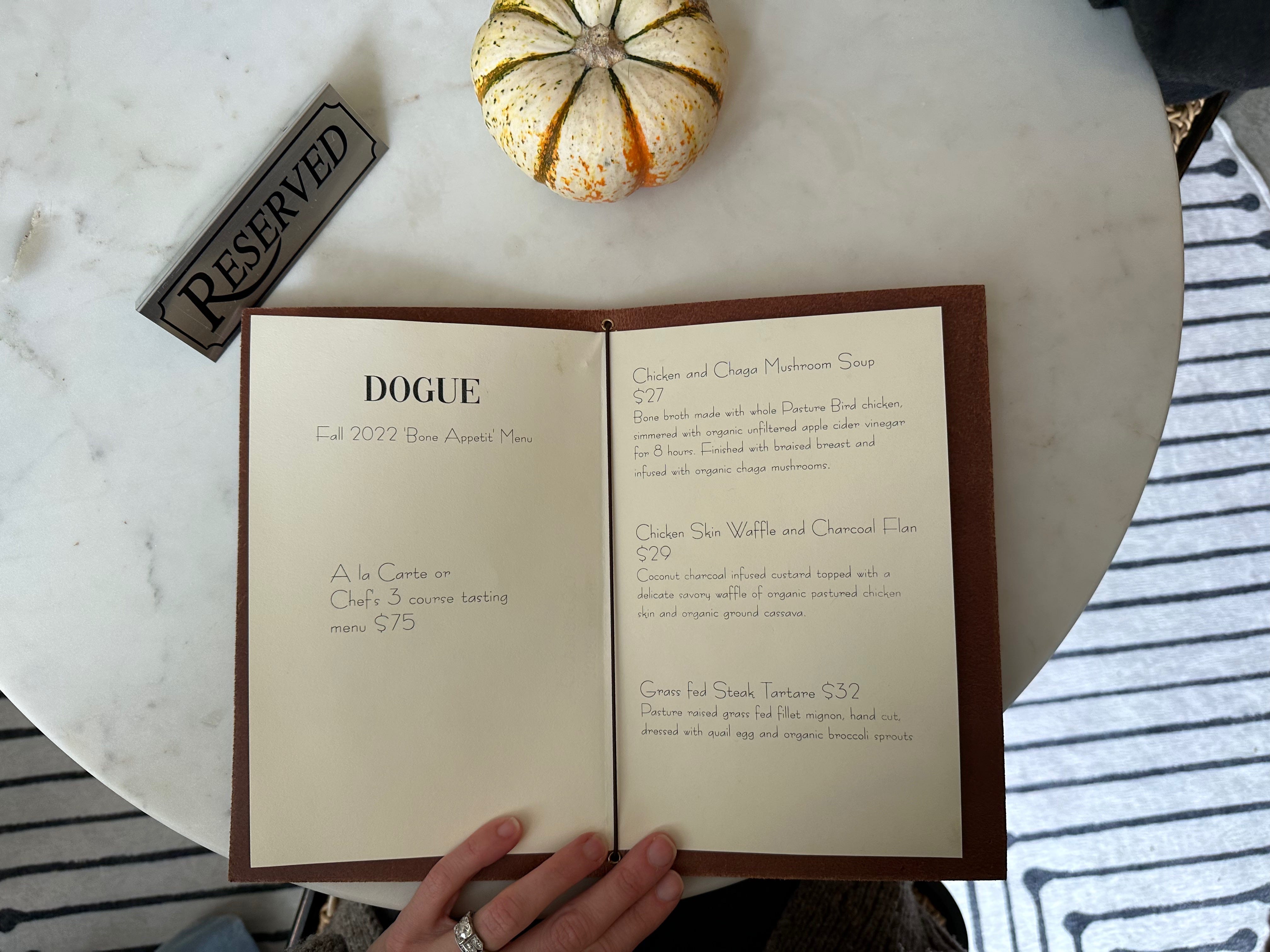 Dogue’s menu for Sunday, October 16.