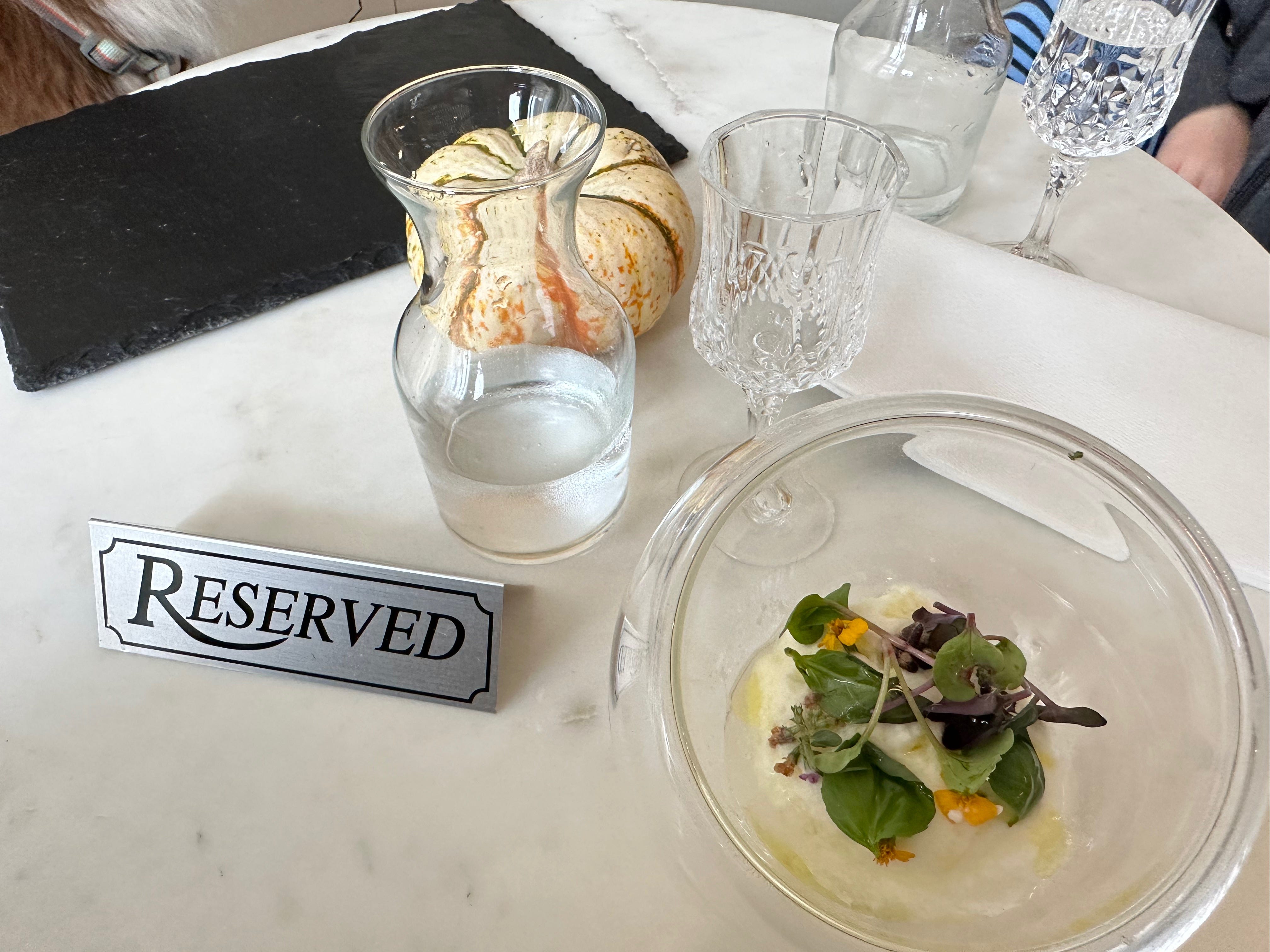 A small dish for humans to share was served in a glass bowl.