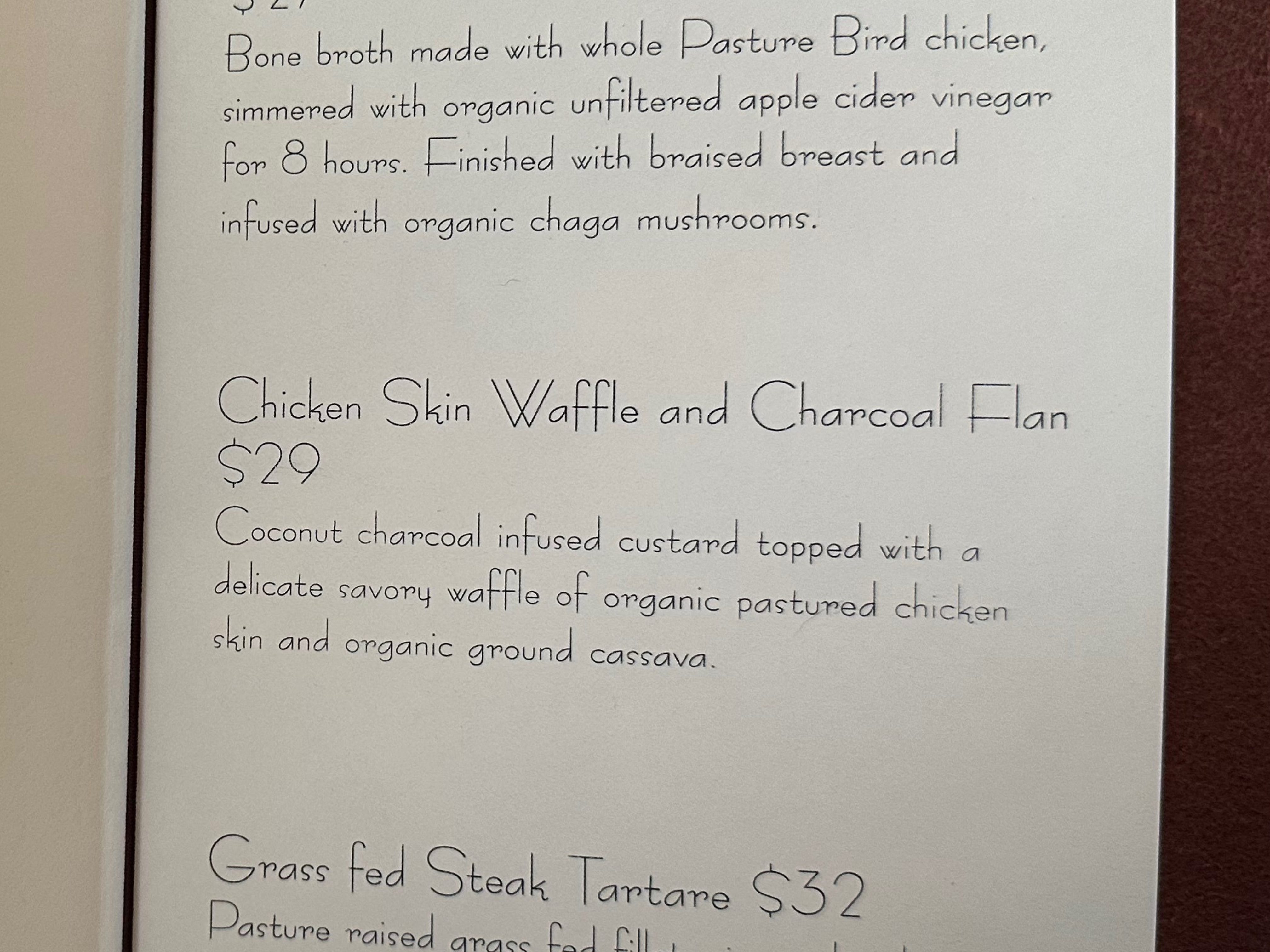 The Chicken Skin Waffle menu entry