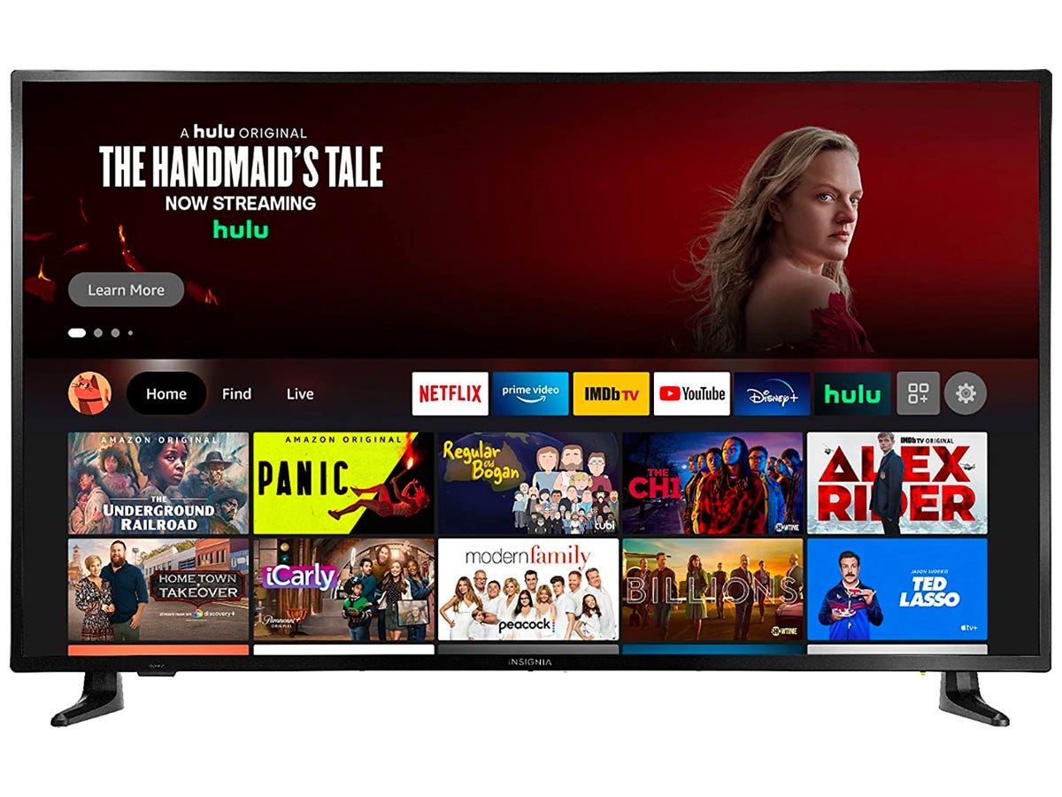Insignia 50-inch F30 4K Fire TV with the home menu open on it