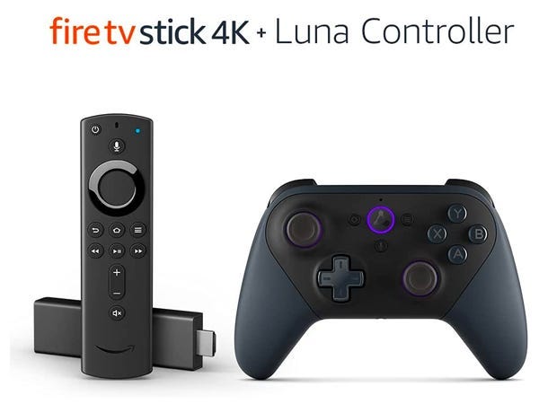 Amazon Fire TV Gaming Bundle, including a Fire TV stick 4K and a Luna video game controller.