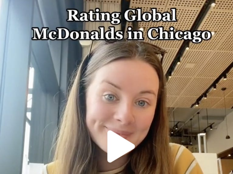 Screenshot of a TikTok inside the McDonald's Global Menu Restaurant