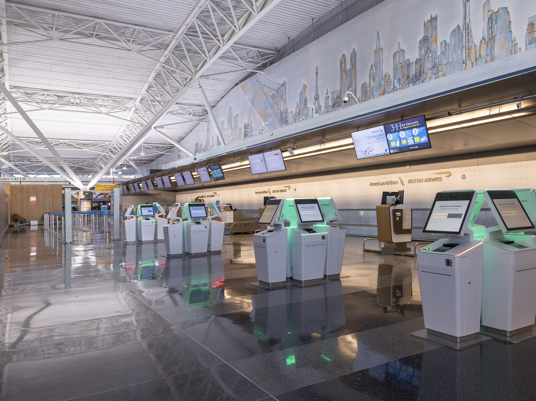American and British Airways' premium open air check-in space.