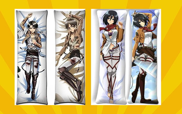 Body pillows of Levi Ackerman, Eren Yeager, and Mikasa Ackerman