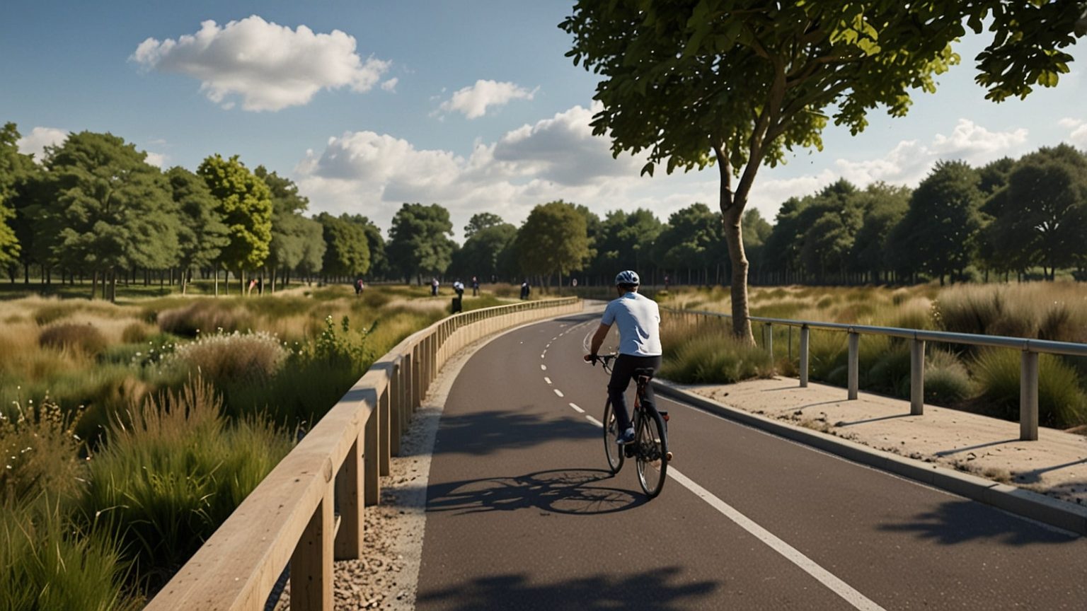 Diagram showing the planned A12 dual carriageway upgrade near Woodbridge with retained tree lines and new shared-use path