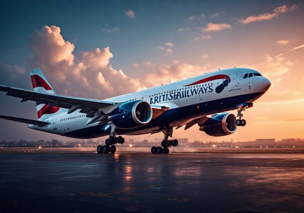 British Airways Boeing 777 aircraft parked at Heathrow Airport with maintenance crew inspecting Trent 800 engine