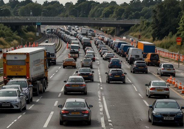 Traffic disruption at M25 Junction 10 Wisley Interchange during overnight closures in August 2025