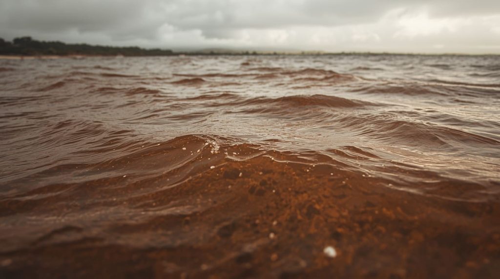 Broken Water Pipe Turns Sea Brown
